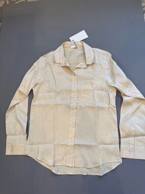 JuJu Shimmery Cream Button-Front Top